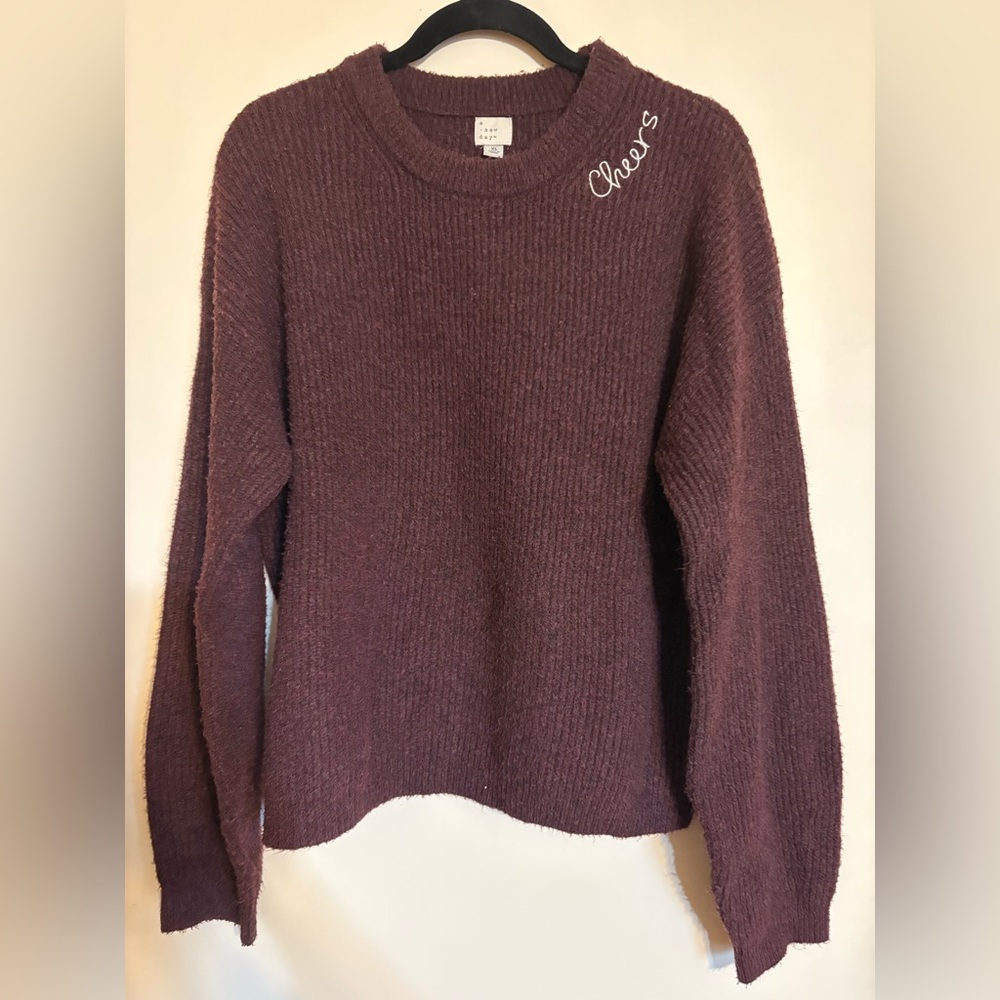 A New Day "Cheers" Crewneck Sweater Sz XL Holidays Celebration